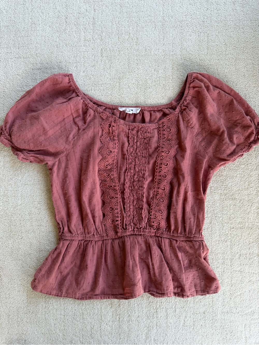 Women’s Lace-Trim Peplum Top - Rust Pink